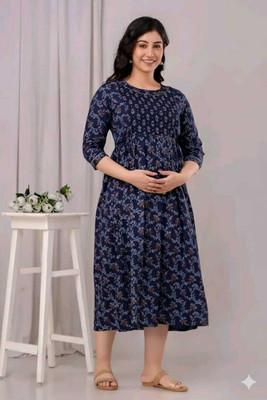 Vistaa Women Printed Anarkali Kurta(Blue)