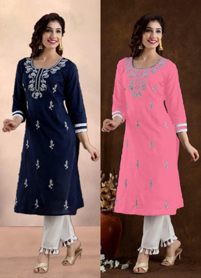 SISTO Women Chikan Embroidery A-line Kurta(Multicolor)