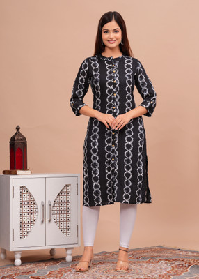 Samragyi Women Printed A-line Kurta(Black)