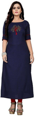 mahi creation Women Woven Design Straight Kurta(Dark Blue)
