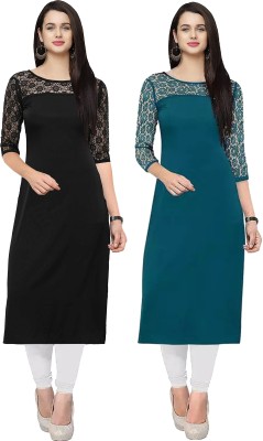 Dream Beauty Fashion Women Self Design A-line Kurta(Black, Dark Green)