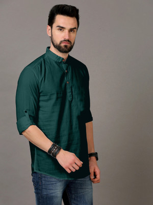 Krisha trend Men Solid Straight Kurta(Green)