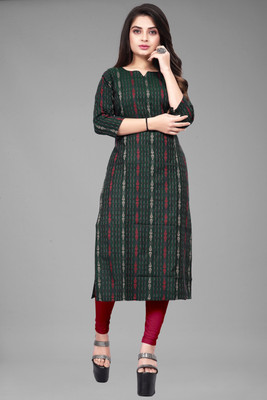 TextileCloth Women Printed Straight Kurta(Green, Gold, Red)