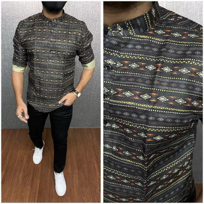 SilverBuck Men Printed A-line Kurta(Black)