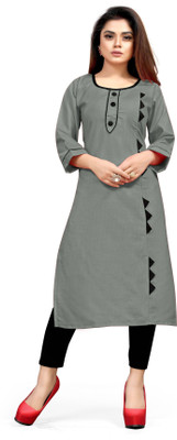 AAI MOGAL Women Solid Straight Kurta(Grey)