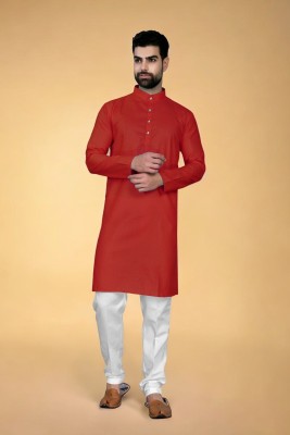 G7 FASHION Men Solid Straight Kurta(Red)