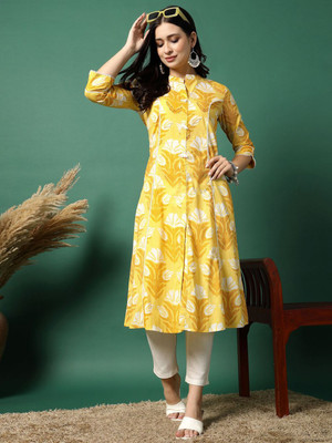 Sangria Women Printed A-line Kurta(Yellow)