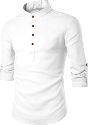 Fifth U Men Solid Flared Kurta(White)