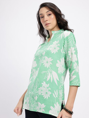 Anouk Rustic Women Printed Straight Kurta(Green, White)