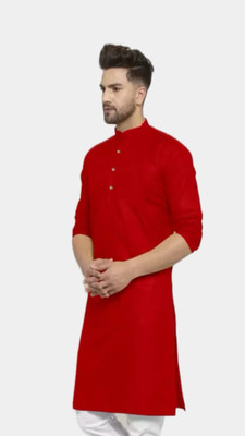 HouseOfCommon Men Solid A-line Kurta(Red)