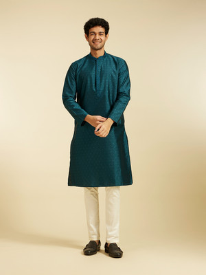 DIWAS by Manyavar Men Embroidered Straight Kurta(Blue)