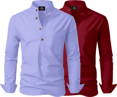 Kavyangle Creation Men Solid Straight Kurta(Blue, Maroon)