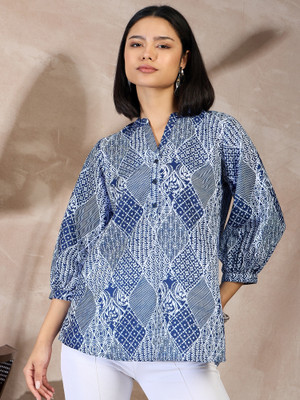 all about you Casual Geometric Print Women Blue Top
