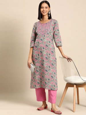 ANOUK Women Printed A-line Kurta(Green)