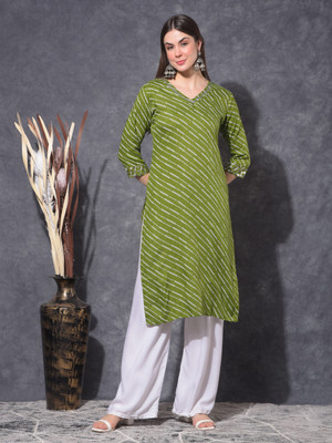 Mamoose Women Printed Straight Kurta(Green)
