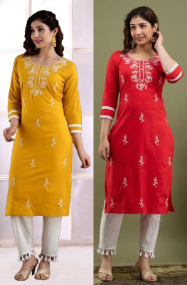 SISTO Women Chikan Embroidery A-line Kurta(Multicolor)