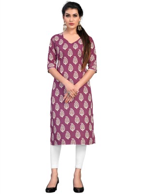 tanvi creation Women Printed Straight Kurta(White, Pink)