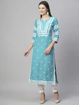 DHEA FASHION Women Embroidered A-line Kurta(Blue)