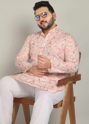 METRONAUT PLUS Men Printed A-line Kurta(Pink)