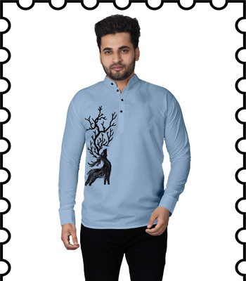 Kavyangle Creation Men Animal Print Straight Kurta(Grey)