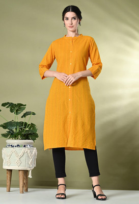 Glowworld Women Printed Straight Kurta(Yellow)