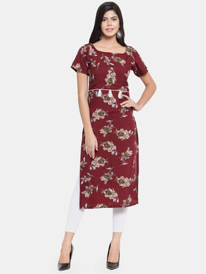 Aarsha Women Floral Print Straight Kurta(Maroon)