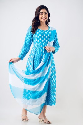 Samiksha Textile Women Printed Anarkali Kurta(Blue)