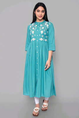 PALSIYA PRESENTS Women Printed A-line Kurta(Blue)