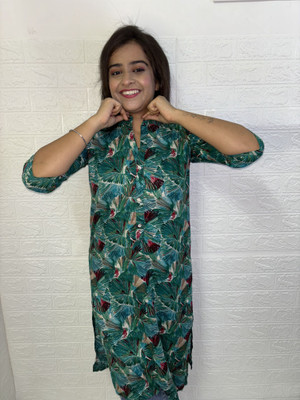 R CLOTHING STORE Women Abstract A-line Kurta(Green)