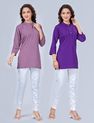 SPGR Women Solid Straight Kurta(Purple)