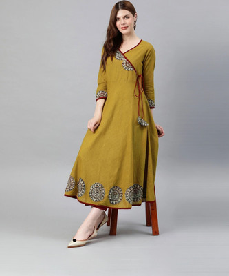 IKRASS Women Printed Anarkali Kurta(Yellow)
