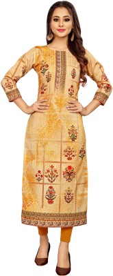 shivay creation Women Printed A-line Kurta(Gold)