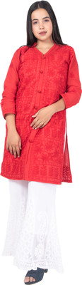 Sidra handicraft Women Embroidered Straight Kurta(Red)