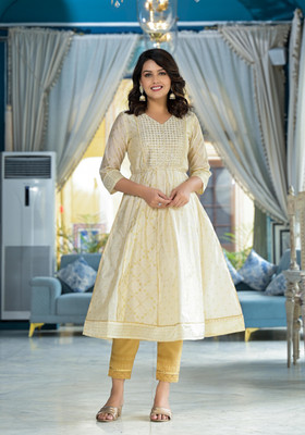 Juniper Women Printed A-line Kurta(Beige)