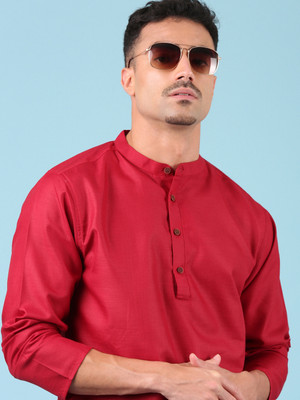 Voroxy Men Self Design Straight Kurta(Red)