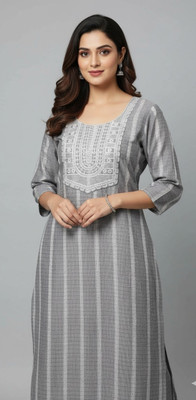 ZayrahApparel Women Embroidered Straight Kurta(Grey)