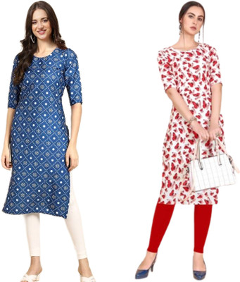 KALLAXI Women Printed Straight Kurta(Multicolor)