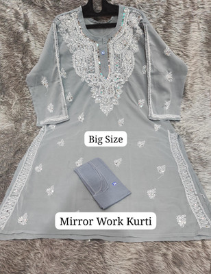 Neelam Chikan Women Embroidered Straight Kurta(Grey)