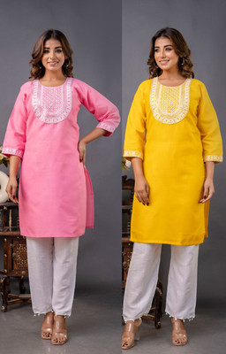 SISTO Women Chikan Embroidery A-line Kurta(Multicolor)