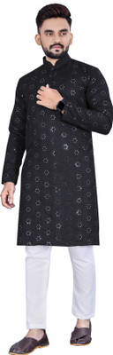 AKSHAT CREATION Men Embellished Straight Kurta(Black)