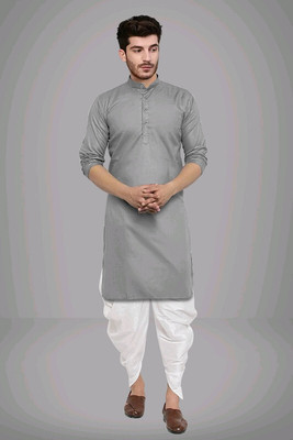 Metro Traders Men Solid Straight Kurta(Grey)
