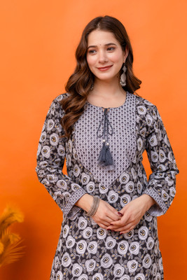 Tibra Attire Women Embroidered A-line Kurta(Grey)