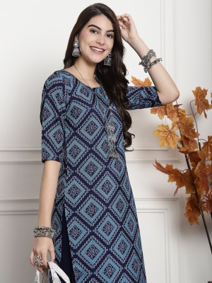 1 Stop Fashion Women Printed Straight Kurta(Blue)