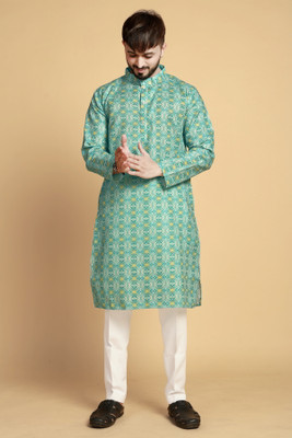 VISHESTA Men Printed Straight Kurta(Green)