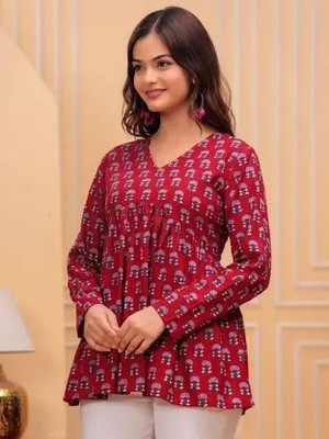 ARZOO Casual Floral Print Women Maroon Top