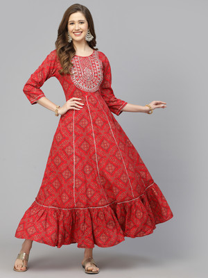 Stylum Women Bandhani Anarkali Kurta(Red)