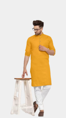 VINAARI Men Solid A-line Kurta(Yellow)