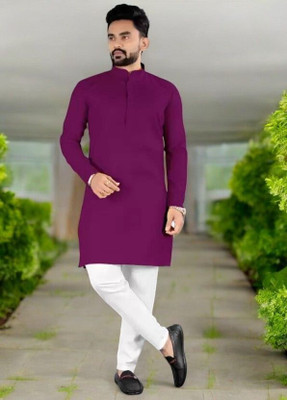 Krisha trend Men Solid Straight Kurta(Purple)