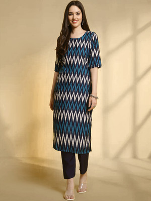 1 Stop Fashion Women Printed A-line Kurta(Blue)