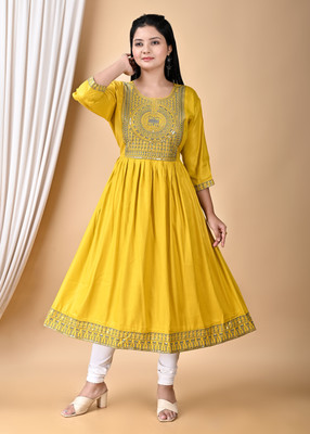 Paramount NX Women Embroidered Anarkali Kurta(Yellow)